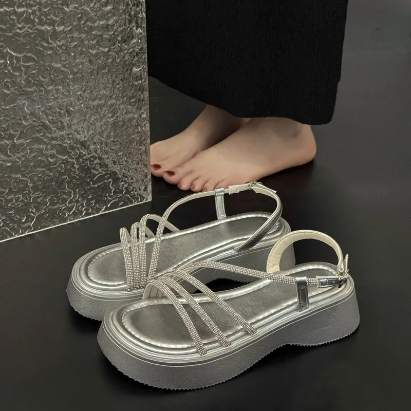 

Crystal Women Flats Platform Sandals New Luxury Summer Shoes 2025 Designer Woman Slippers Casual Slingback Sandalias De Mujer