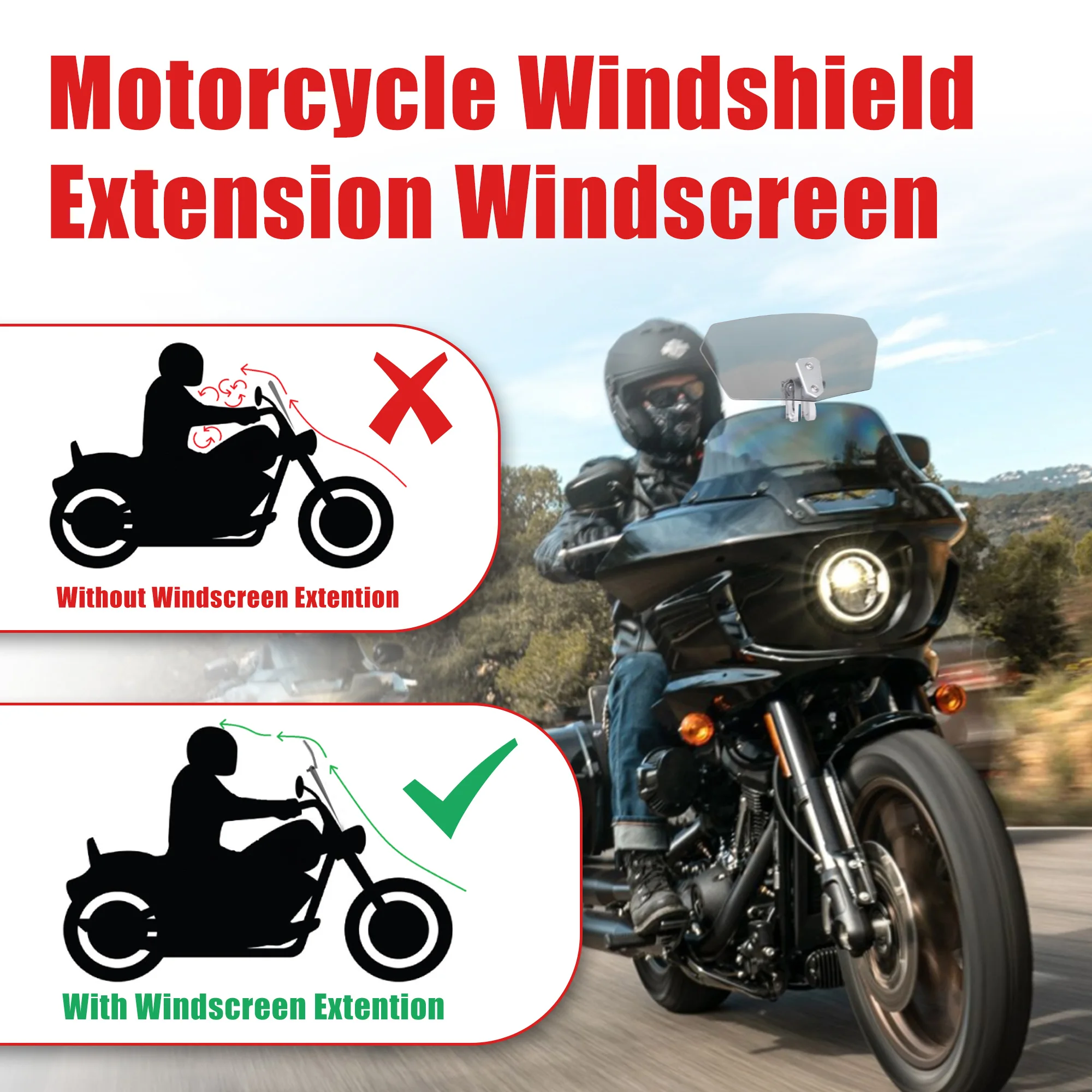 Universal Transparent Motorcycle Windshield Extension Adjustable Spoiler Clamp-On Windscreen Deflector for BMW KAWASAKI YAMAHA 4