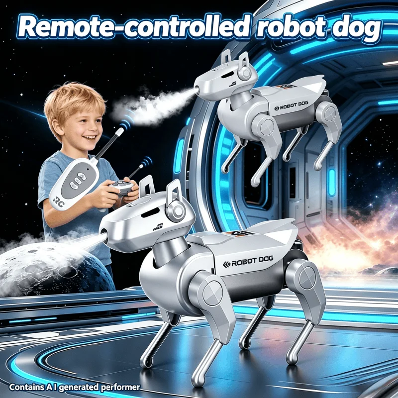 Kids Remote Control Robot Dog DIY Assembly Mechanical Dog Educational Toy with Spray Effect Birthday and Holiday Gifts for Boys
