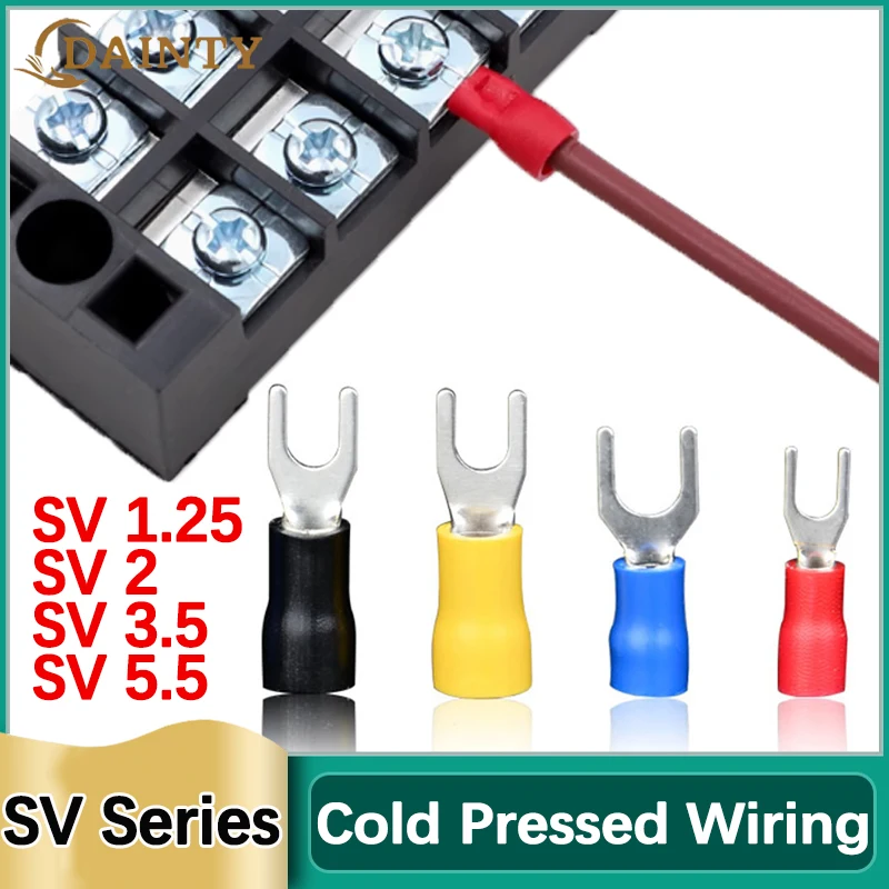 Fork Type Wire Spring Terminal U Y PVC Insulate Ferrules SV Series Cold Press Cable End Crimp Terminal SV1.25-3 ~ SV5.5-6