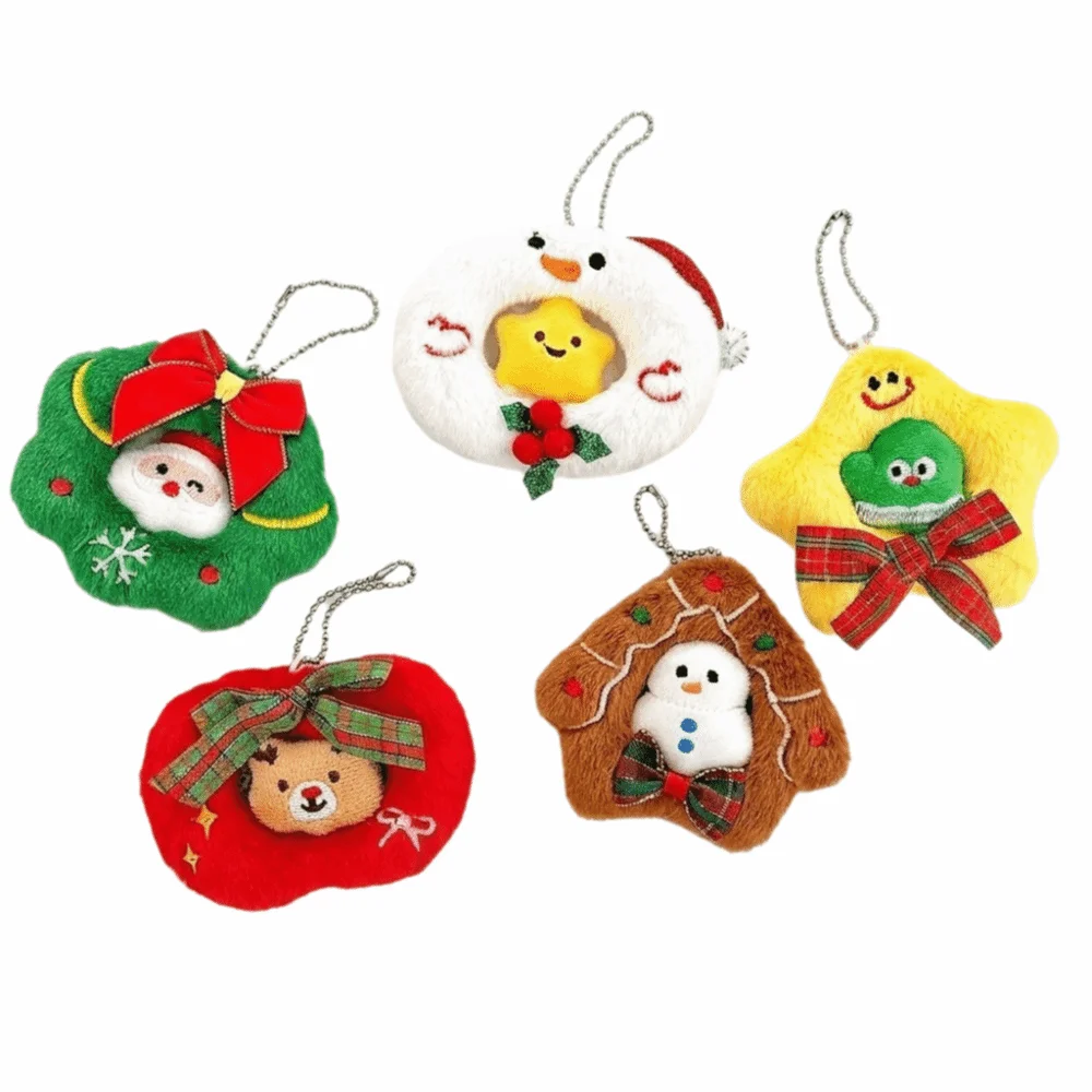 5PCS Gift Hollow Design Christmas Tree Ornaments Soft Stuffed Hanging Pendants Cute Cartoon Festival Keychain Decorations Home