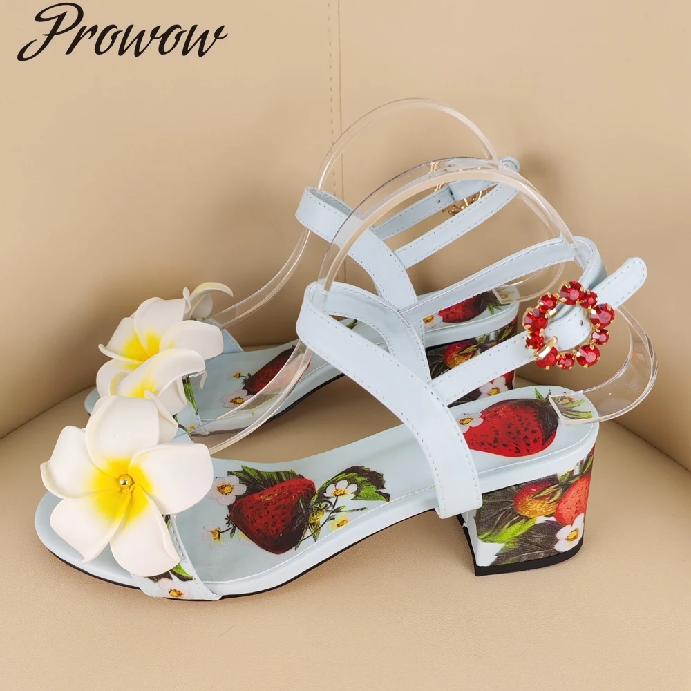 

Модные сандалии с цветочным принтом и круглым носком, женские туфли на толстом каблуке, Zapatos Mujer