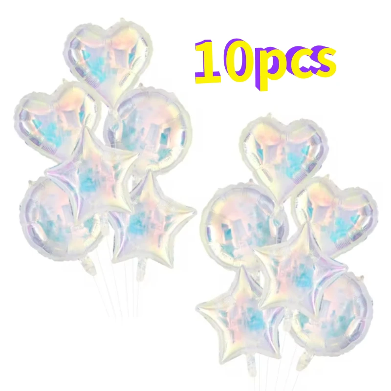 10pc 19Inch Laser Transparent Foil Balloon Star Heart Helium Air Globos For Kids Birthday Party Baby Shower Christmas Decoration