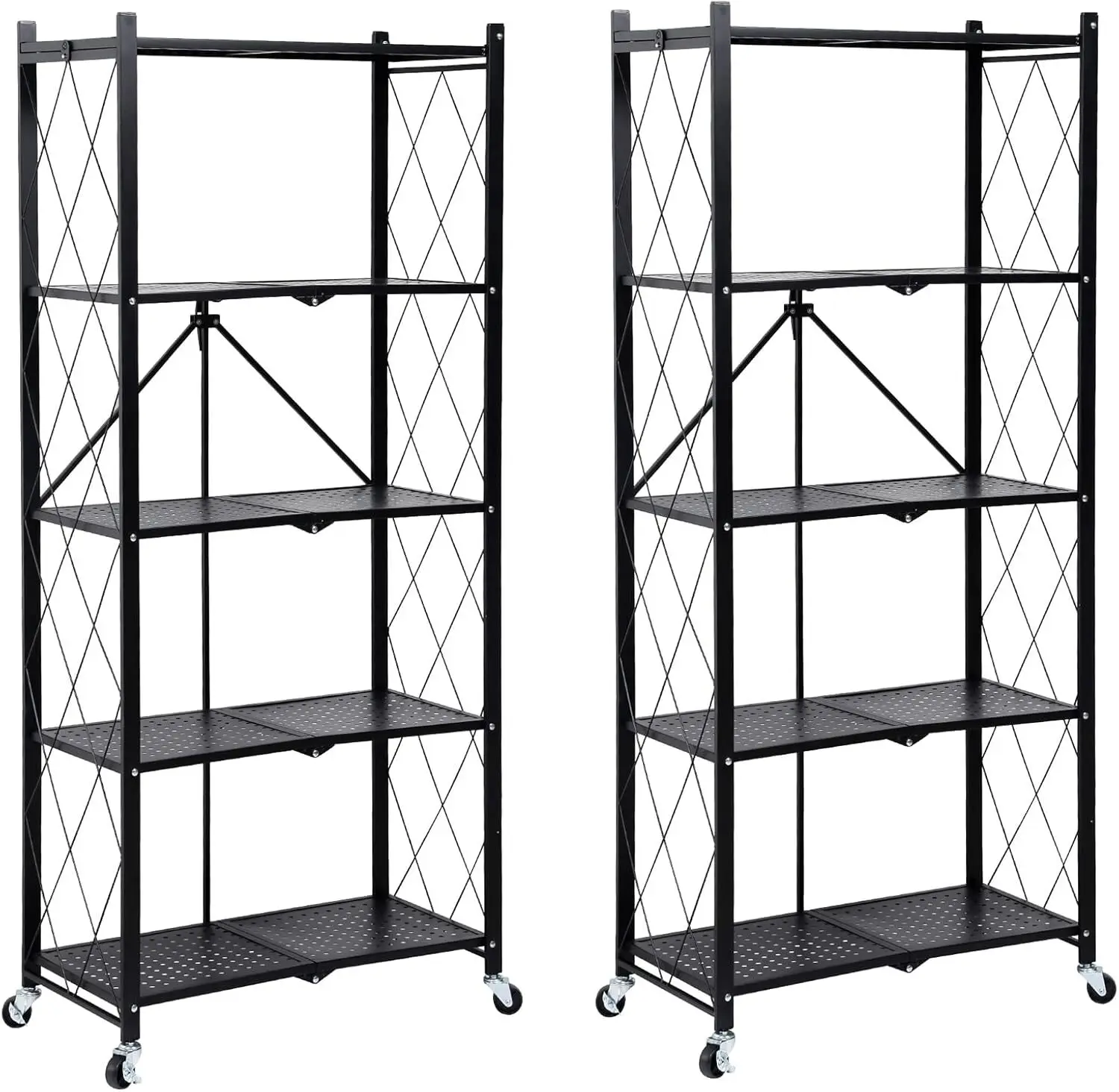 

5-Tier Heavy Duty Foldable Metal Rack Storage Shelving Unit with Wheels Moving Easily Organizer Shelves