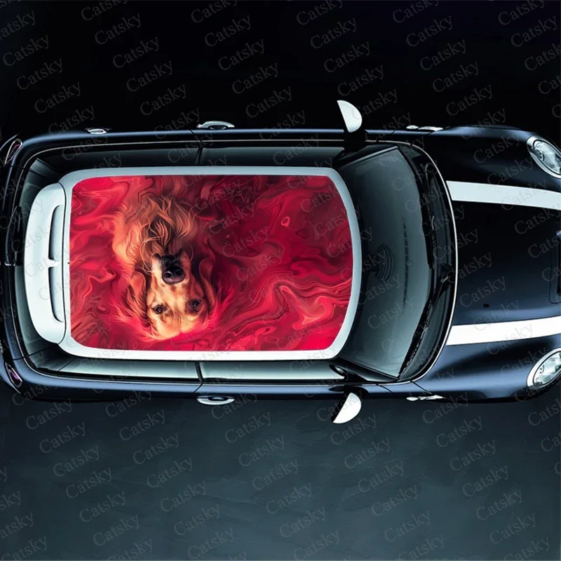 Golden Retriever Painting Car Roof Sticker Wrap Racing SUV Accessories Packaging Painted PVC Custom Car Graphic Decal