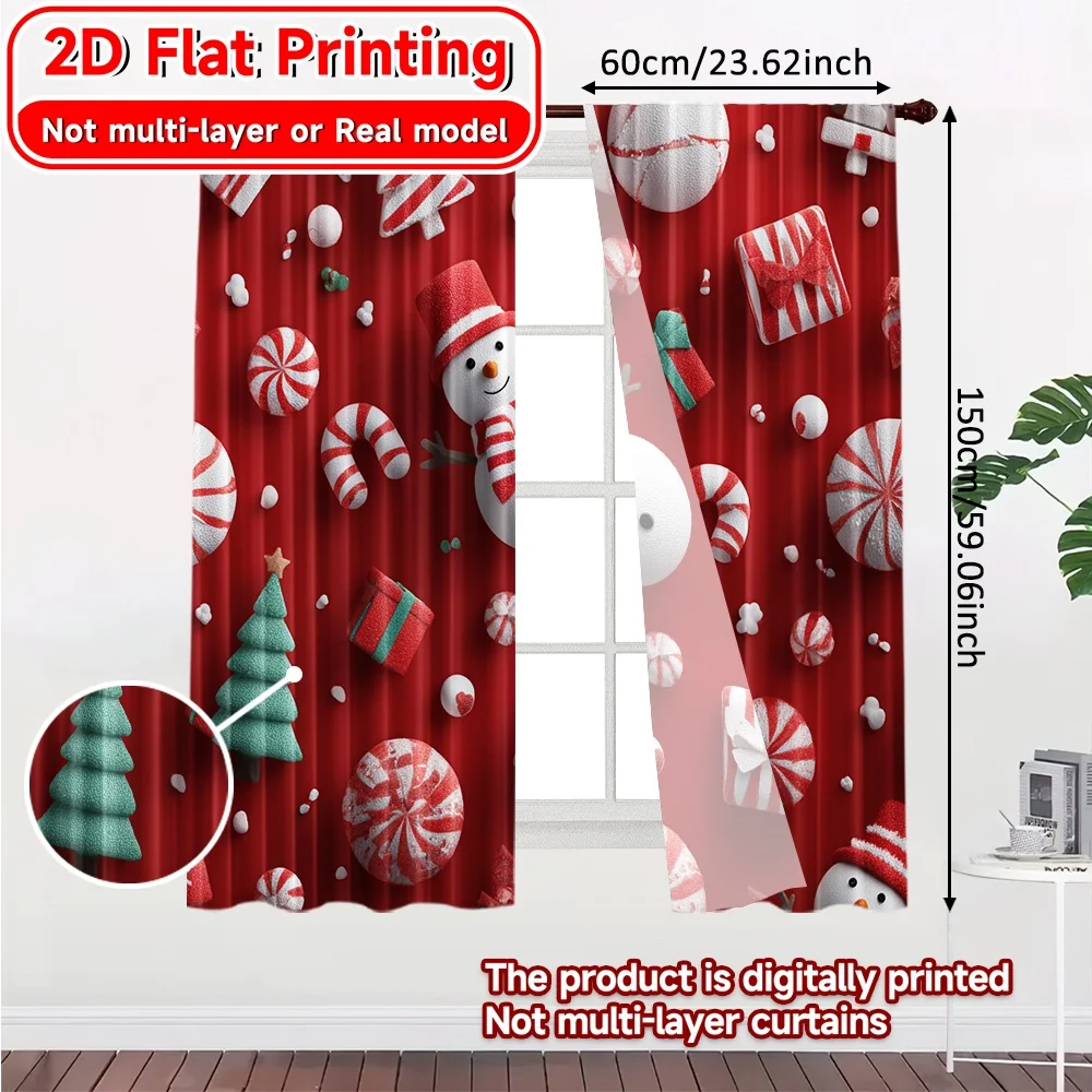 2D Flat Printing,2pcs Festive Snowland Light Filtering Popular Curtains Machine Washable Fabric Curtains Room Decor for Living