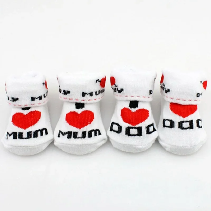 Baby Socks Cotton Mini Cute Girls Boys Love Dad Love Mum Newborn Kids Socks Toddler Baby Floor Bedding Socks 0~6 Months Toddler