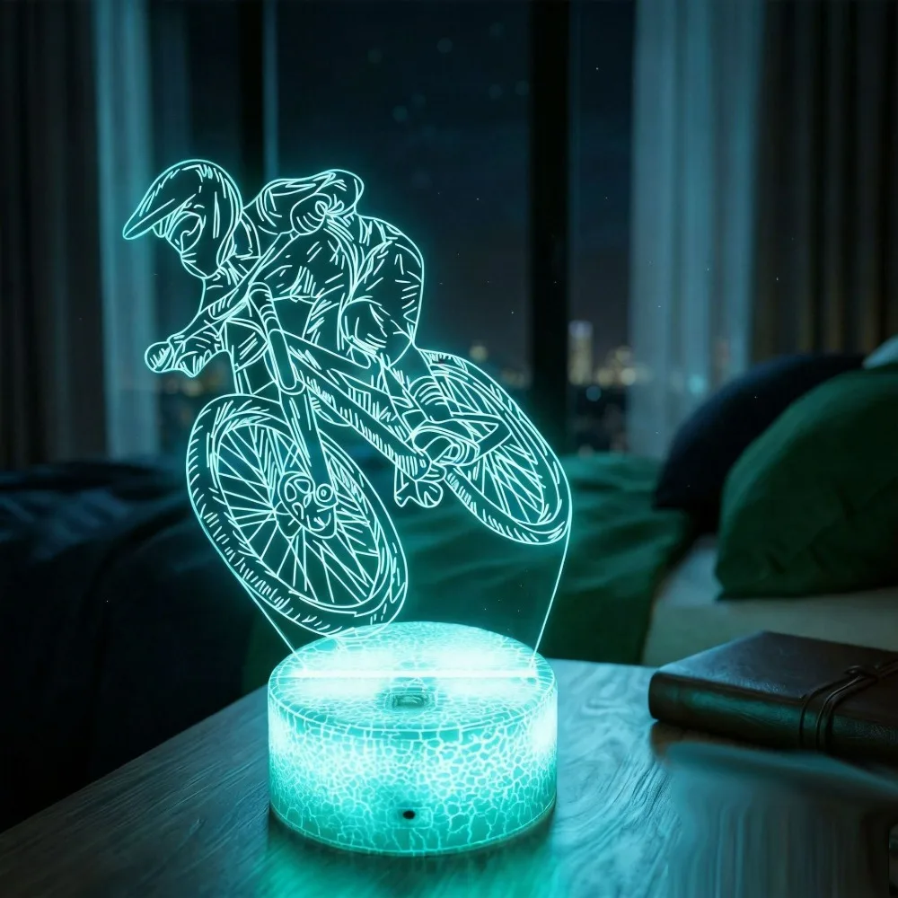 Nighdn Mountain Bike Rider 3D Illusion Night Light LED Colors Change Bedside Lamp for Cycling Fans Kids Room Decor Birthday Gift