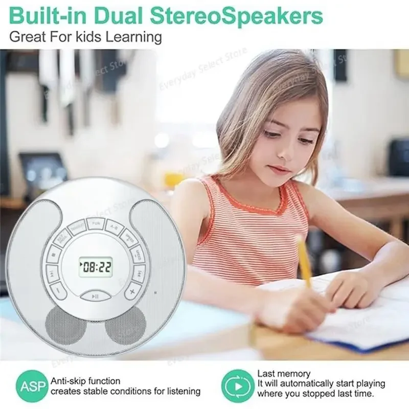 Portable CD Disc Player, Built‑in Dual Stereo Speakers, Support USB Playback, Audio Output & Repeater Function