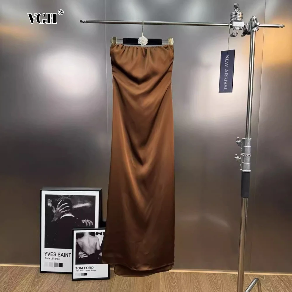 

VGH Solid Sexy Patchwork Bowknot Backless Dress for Women Strapless Sleeveless High Waist Evening A Line Midi Dresses Female New