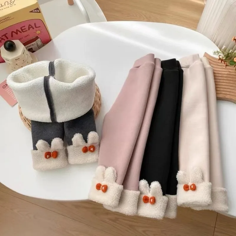 Girls Pants for Kids Leggings Autumn Winter Thick Warm Plus Fleece Cute Rabbit Children Kids Baby Bottom Part Pants Girl Clothes