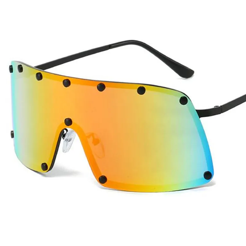 

Fashion Windproof Sunglasses Unisex Sun Glasses Rivet Anti-UV Spectacles Oversize Frame Eyeglasses Siamese Lens Ornamental
