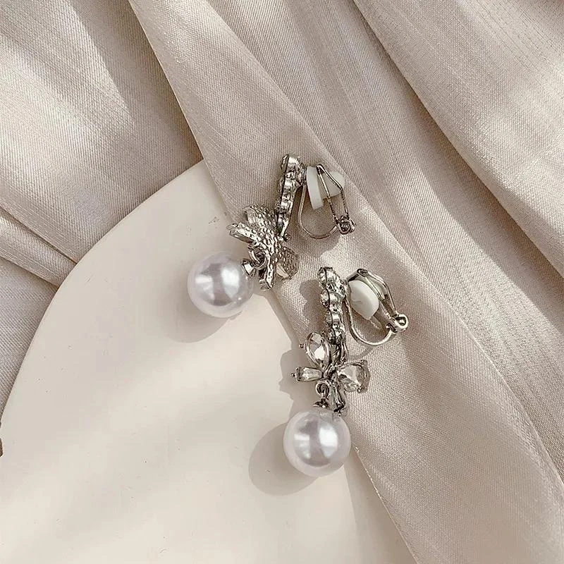 Butterfly Pearls Clip Earrings No Hole Ear Clips Bowknot Clip on Earring Without Piercing Minimalist Earring CEY476