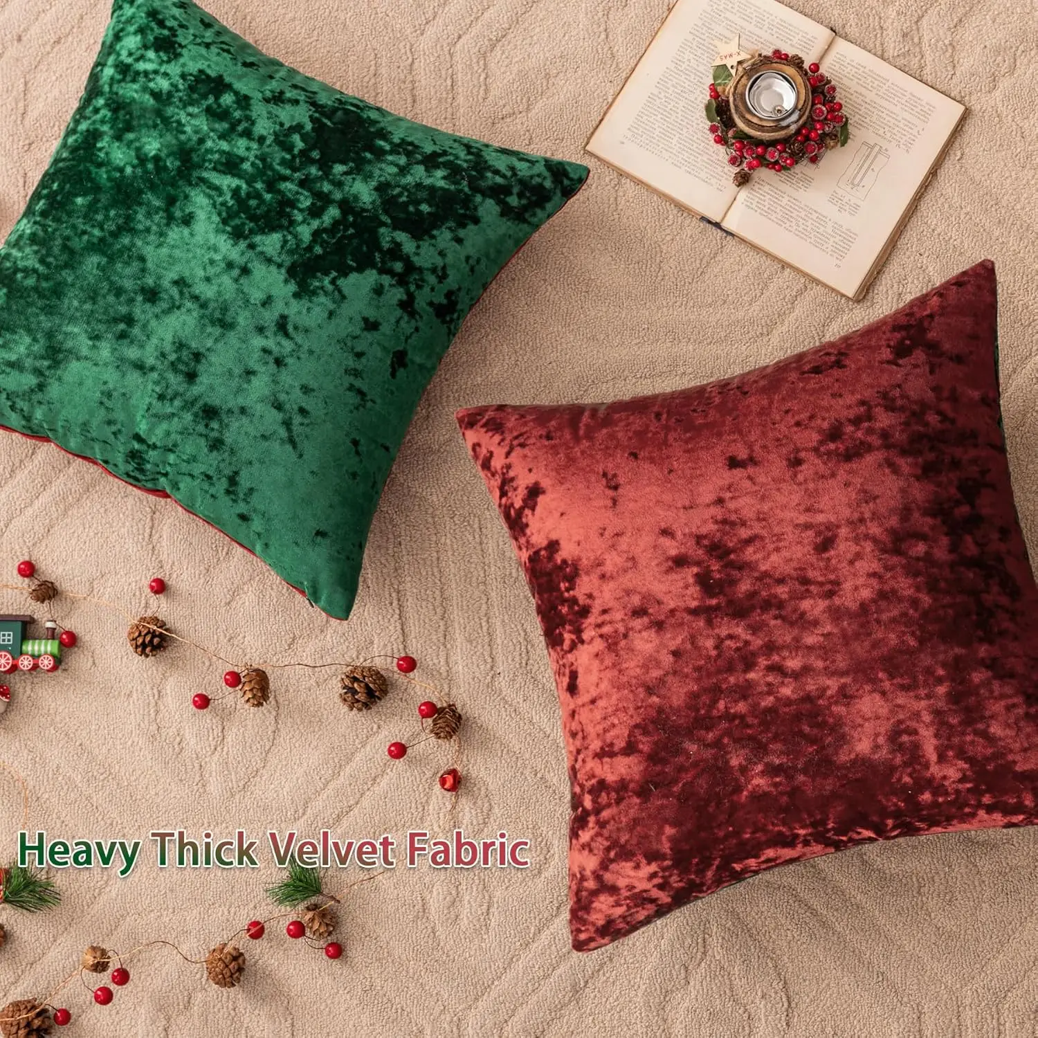 Crushed Velvet Throw Pillow Cover Shiny Decorative Christmas Gift Red Green Living Room Home Decor