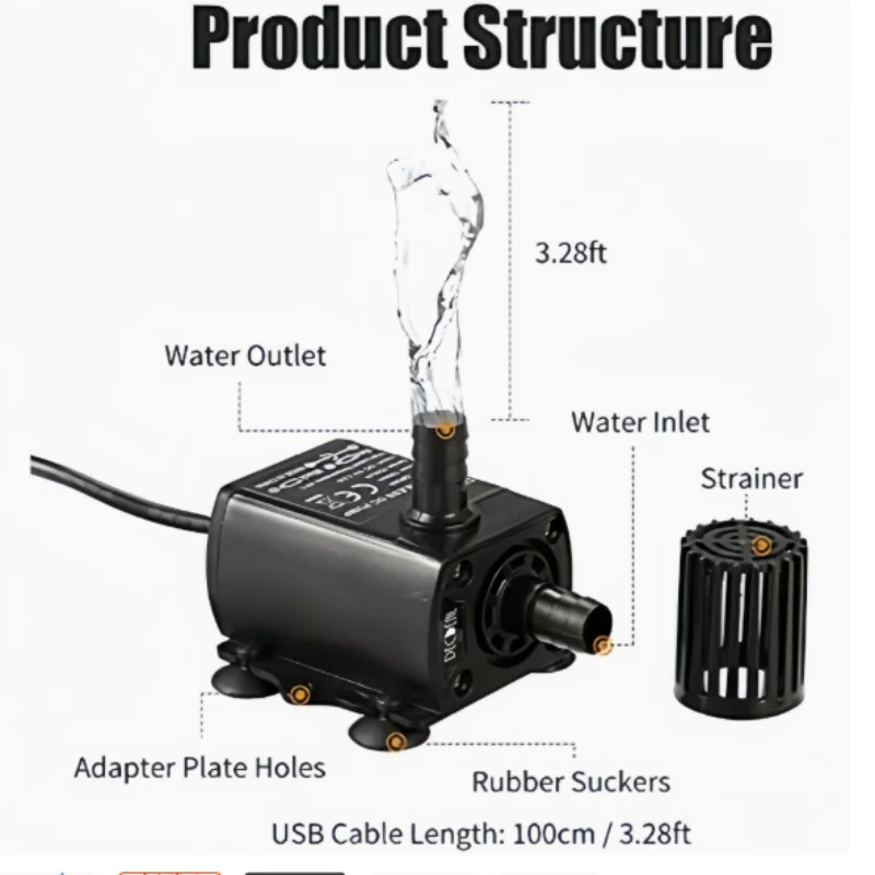 Ultra-quiet Mini DC12V 6W Brushless Water Pump 5.5*2.1mm Female IP68 Waterproof Submersible Fountain Aquarium Circulating