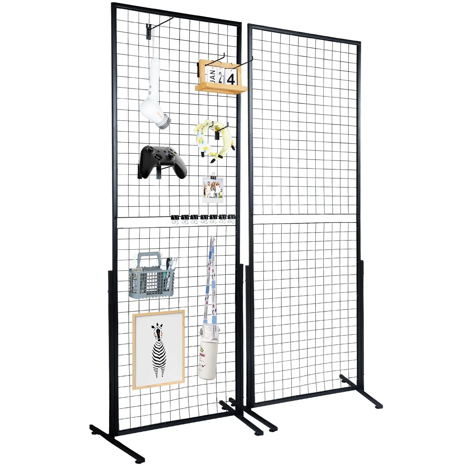 2' x 5.6' Grid Wall Panels Tower, 2 Pack Wire Gridwall Display Racks with TBase Floorstanding, Includes Extra Clips and Hooks