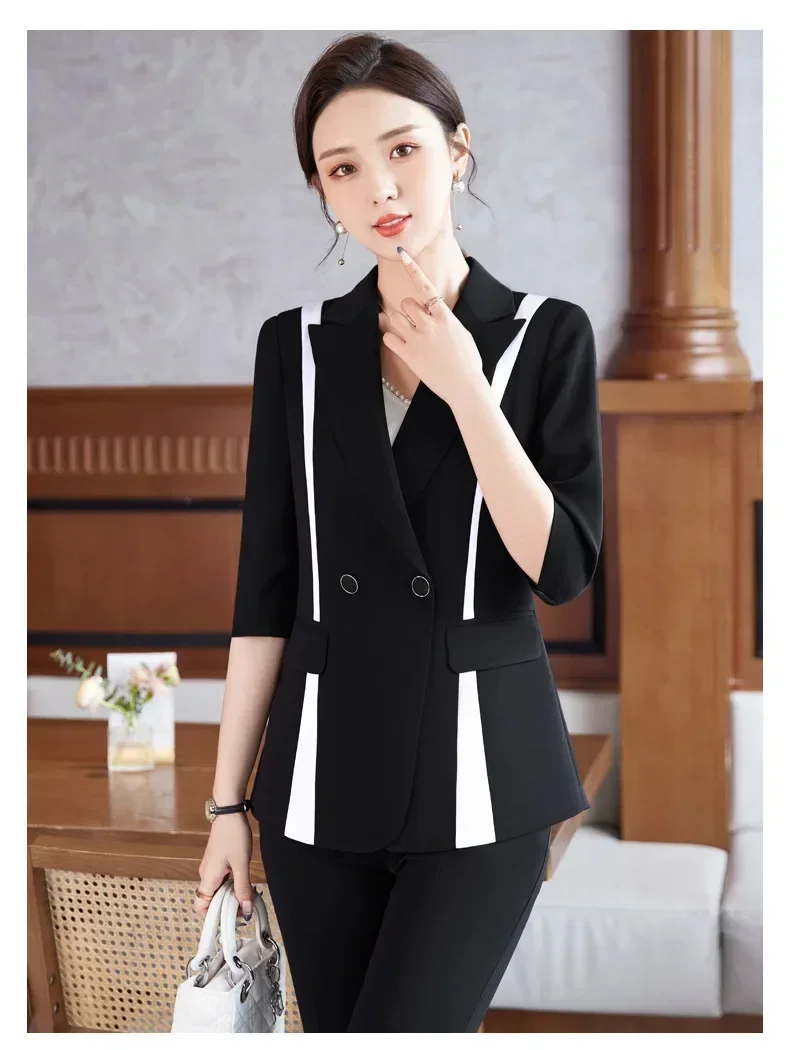 Pink Wanita setelan Blazer celana wanita musim semi kantor wanita bisnis pakaian kerja Fashion gadis Formal elegan mantel celana gaun Prom