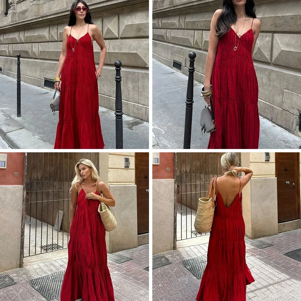 

Sexy Backless Sleeveless Dress for Women, Elegant Pleated Vestidos for Evening Party Club
