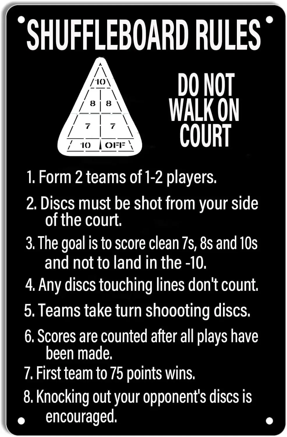 Shuffleboard Rules Funny Metal Sign,Form 2 Teams of 1-2 Players Iron Poster Painting Tin Signs Vintage Wall Decor for Home Gate