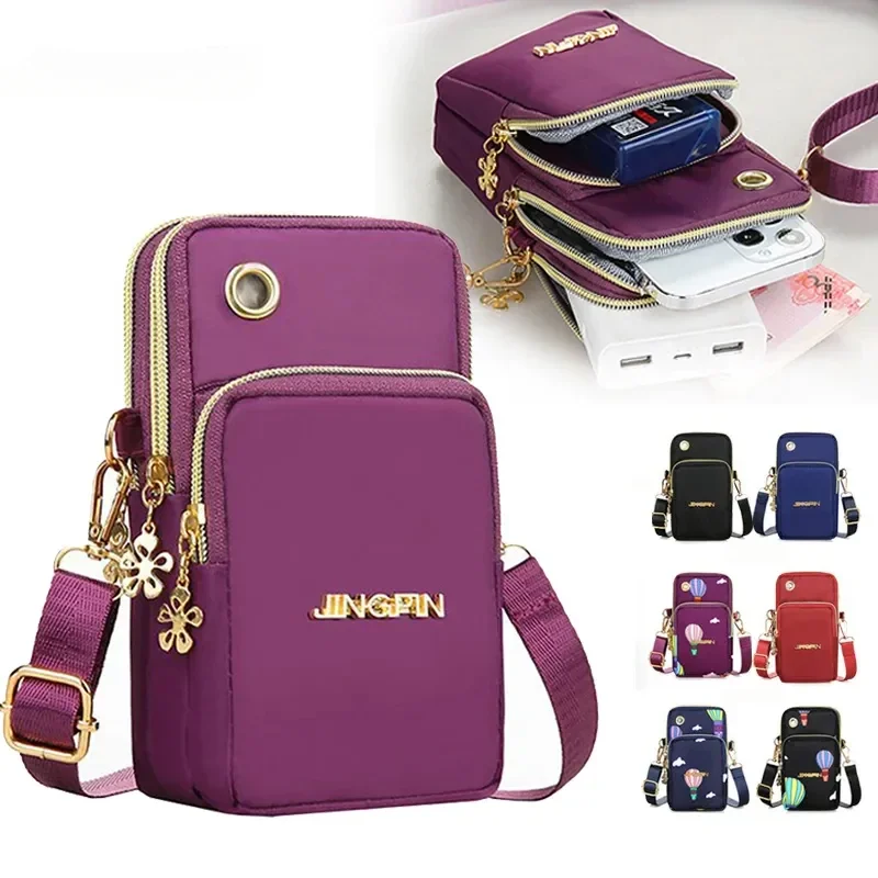 Mobile Phone Bag Women\'s Crossbody Mini Bags Fashion Mom Mommy Coin Bag Neck Hanging Running Cover Shoulder Bag 3 Layer Wallet