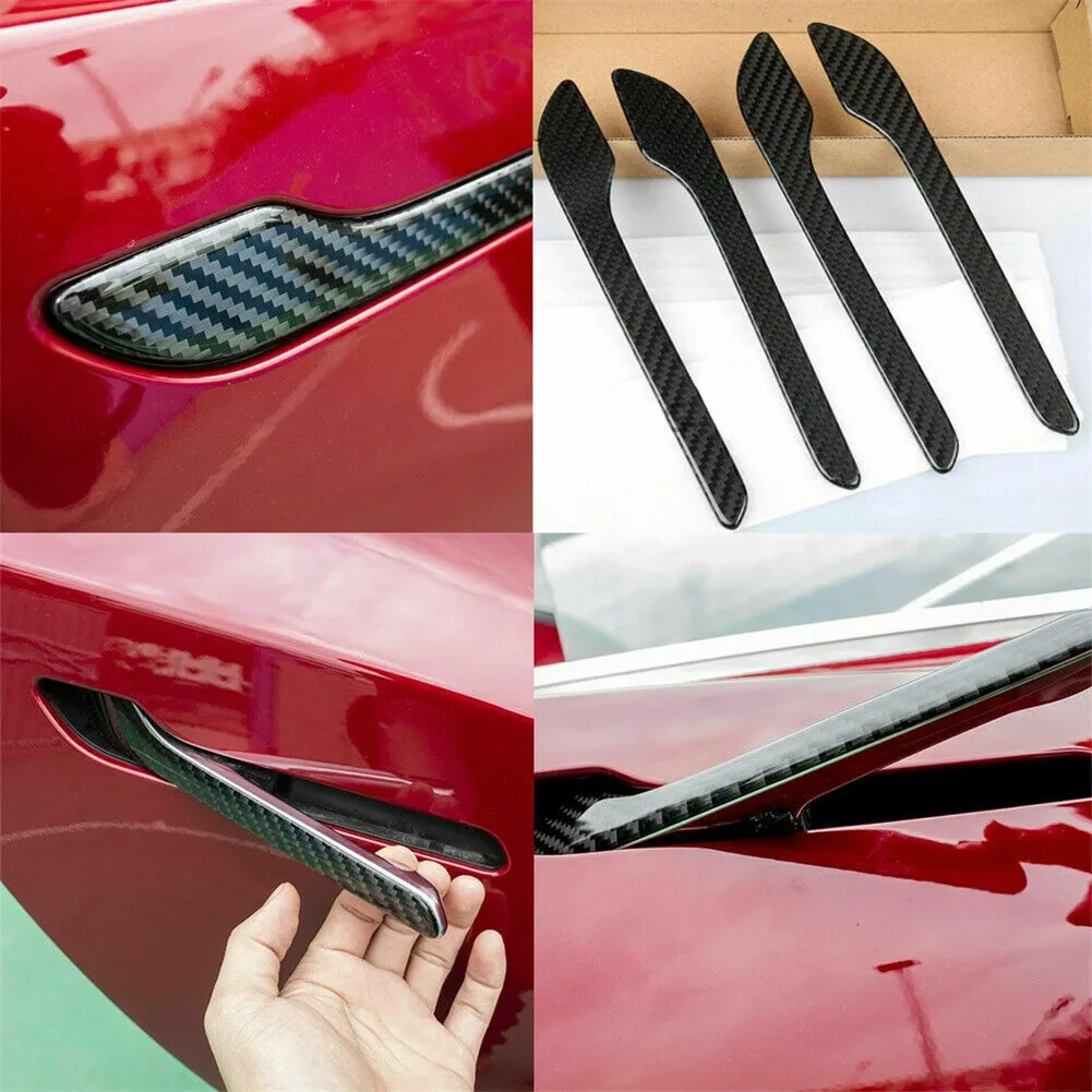 

4Pcs Door Handle Trim For For For For Tesla Model 3 Y Carbon Fiber Protector Overlay For For For For Enhanced Durability