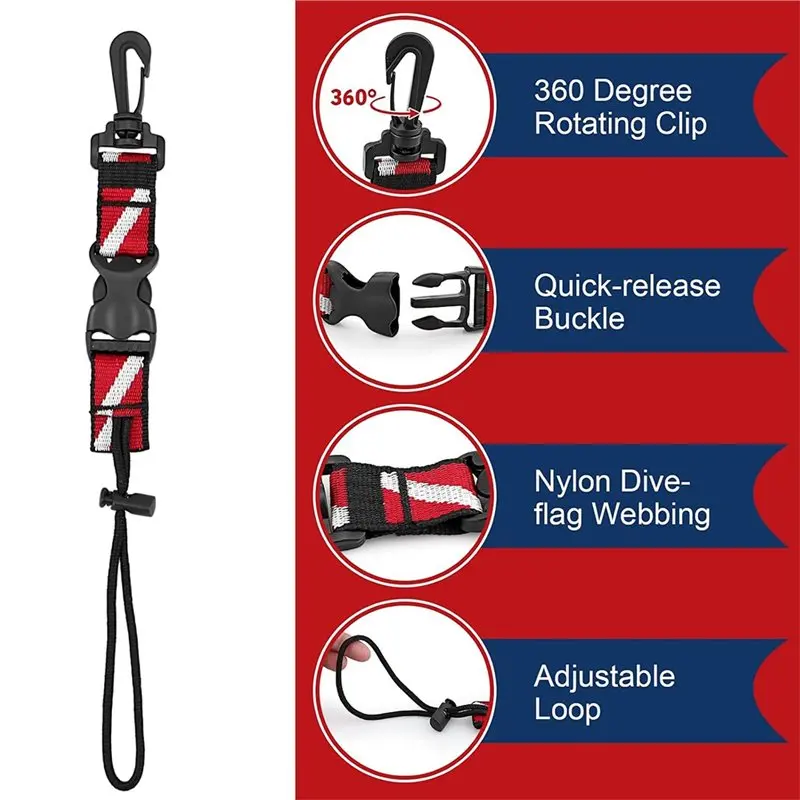 A92Z Anti-Lost Strap For Dive Light& Underwater Camera, 2-Pack Scuba Diving Lanyard Clips,Quick Release Buckle