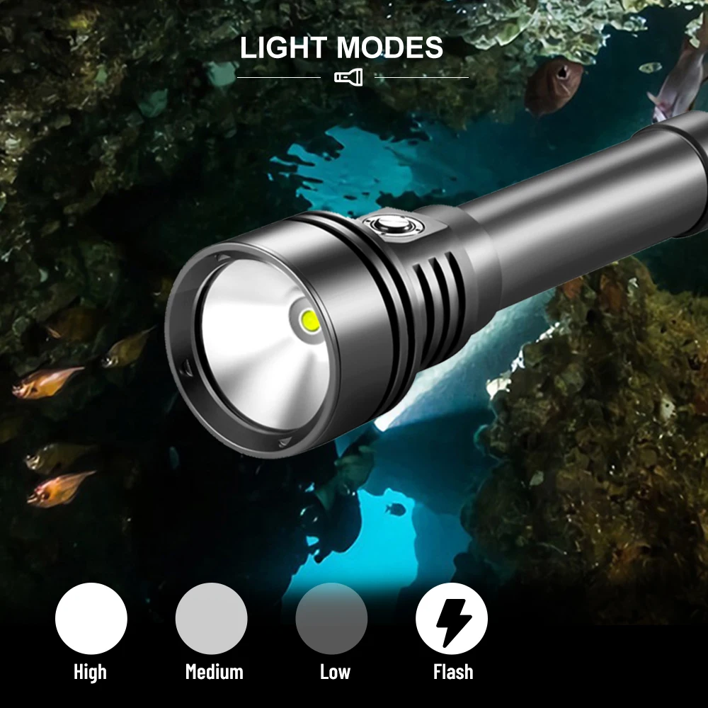 Asafee A30 Professional Diving Flashlight XHP70 4500lm Powerful Light IPX8 Waterproof Underwater 80m Torch Rechargeable Lamp