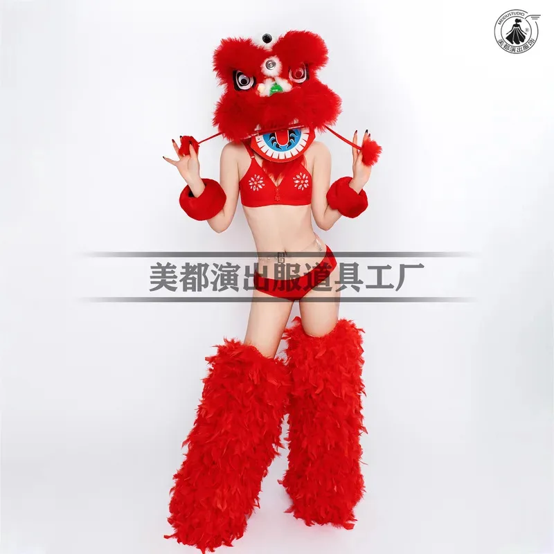 Джаз для женщин, новые костюмы для выступлений в китайском стиле с головой льва для весеннего фестиваля, фестиваля середины осени и шоу в ночном клубе