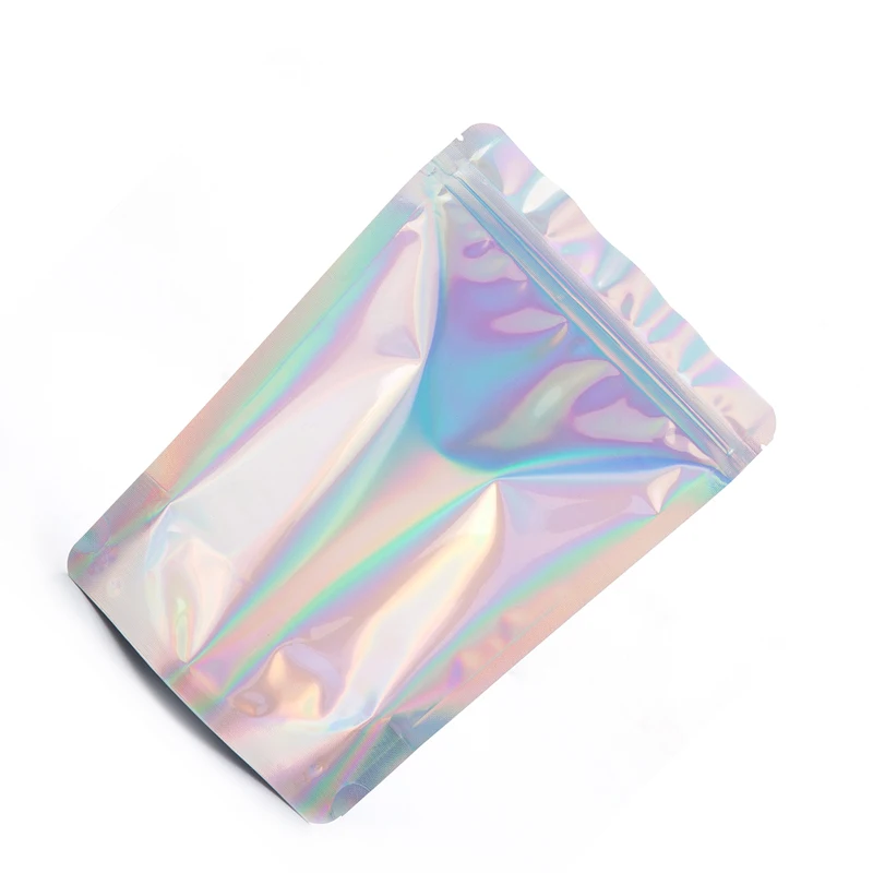 100pcs Reclosable Stand Up Zip lock Plastic Bag Clear Front Hologram Aluminum Foil Storage Bag Smell Water Proof Zipper Pouches