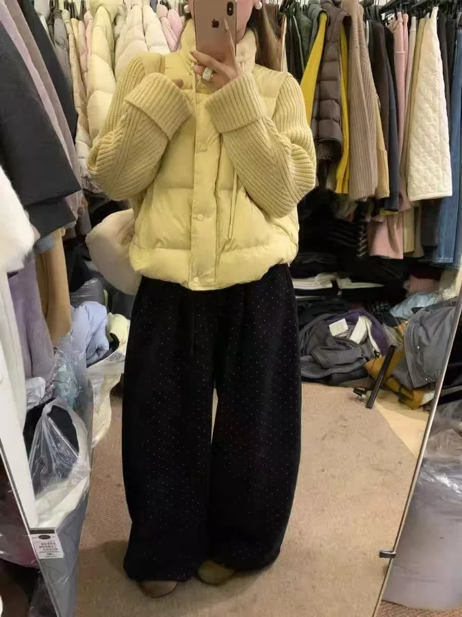 Coreano Sle Thiened Fce Vita alta Gamba larga Pantaloni casual Donna Inverno New Faion Piccola stampa floreale Gamba dritta Tro...