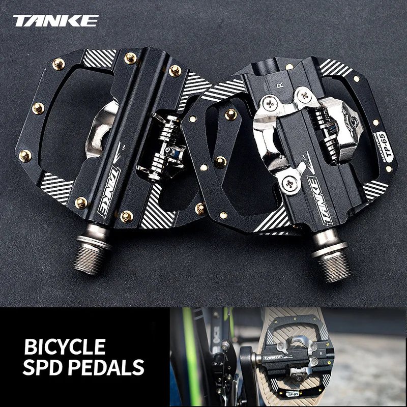TANKE CNC MTB Pedals Dual Platform Aluminum Alloy Clipless & Flat with SPD Cleats 9/16