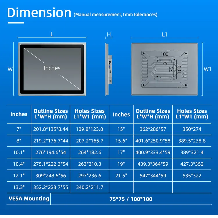 Zhichun Touch Screen Monitor LCD HD Aluminum Panel 7 Inch 8/15/19 Touch PC Display Embedded Wall Mount Industrial Touch Monitor