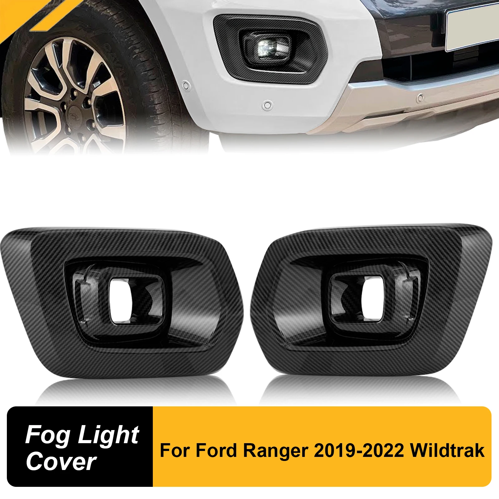 

2Pcs Front Fog Light Covers Trim For Ford Ranger 2019 2020 2021 2022 Wildtrak T8 Fog Lamp Carbon Fiber Protector Car Accessories