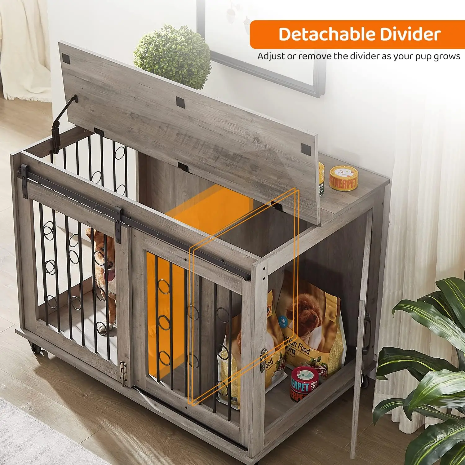 Dog Crate Furniture with Sliding Barn Door 39