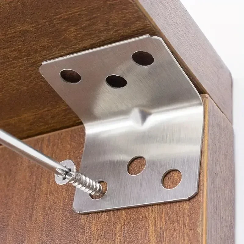 30/10PCS Stainless Steel L-Shaped Corner Code 90 Degree Laminated Furniture Plate Hardware Right Angle Bracket Cabinets 4/6Holes