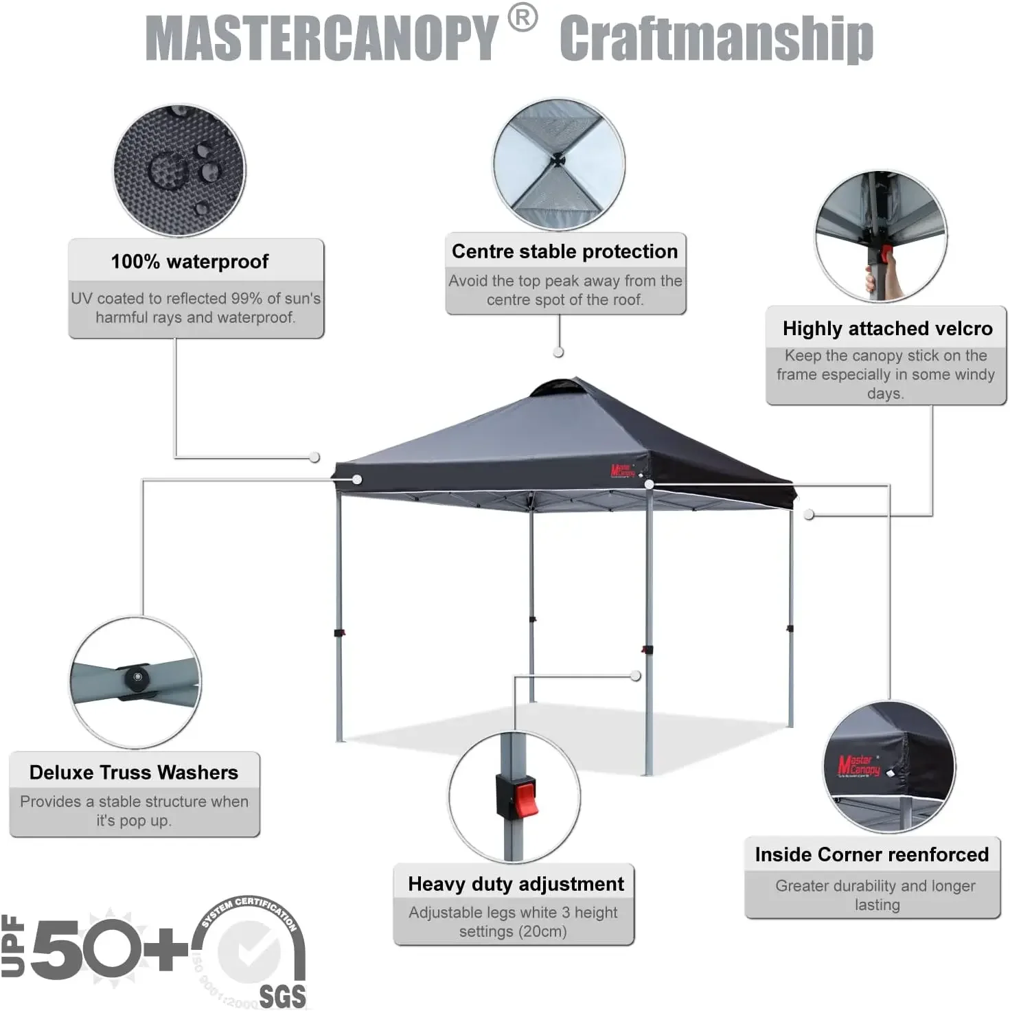 Durable Pop-up Canopy Tent with Roller Bag (10x10, Black)