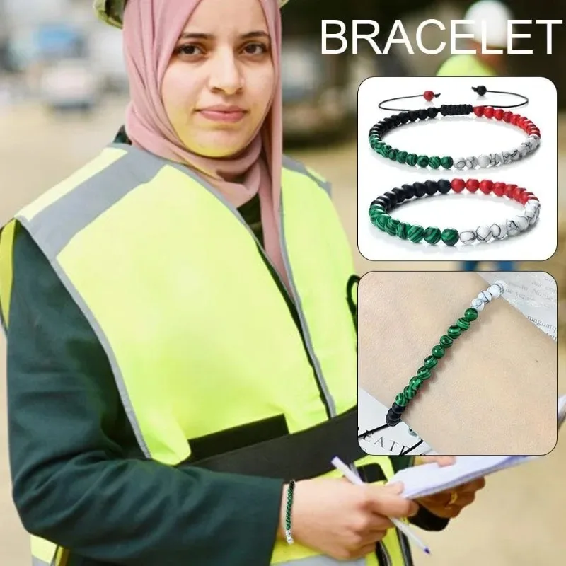 Joia de pulso islâmica palestina dos Emirados Árabes Unidos, presente para pulseiras do país, pulseira de pedra malaquita natural, oração