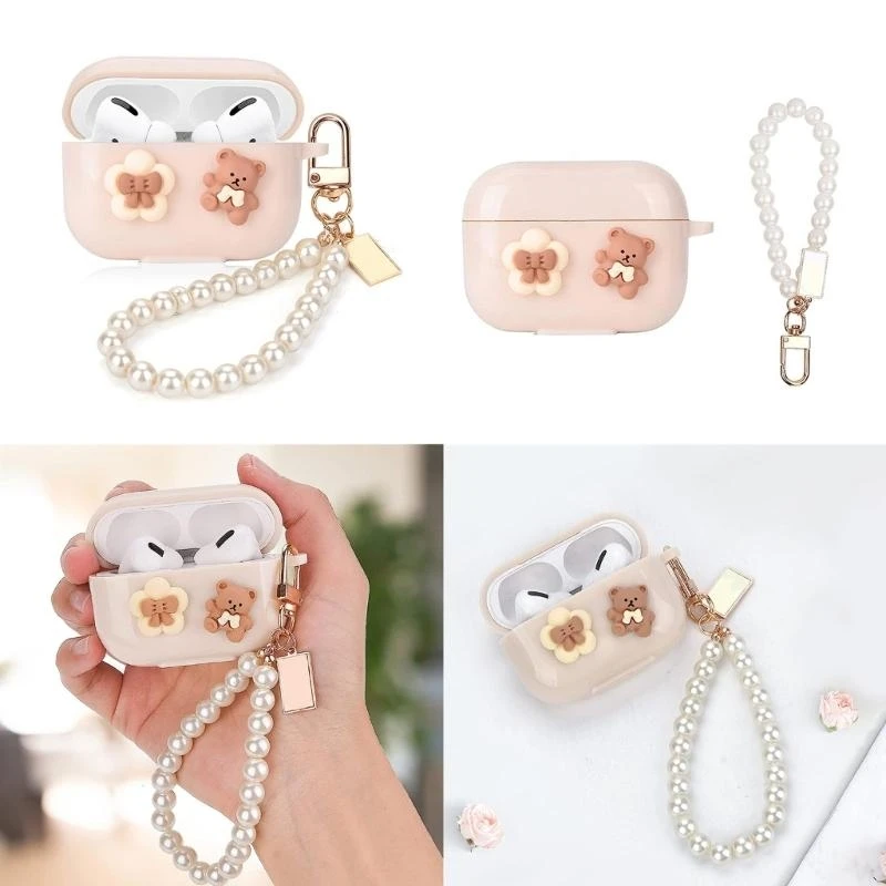 

Портативный мягкий чехол для наушников с бантиками и жемчужными ремешками для надежной переноски наушников 3 2025 Earbuds 896C