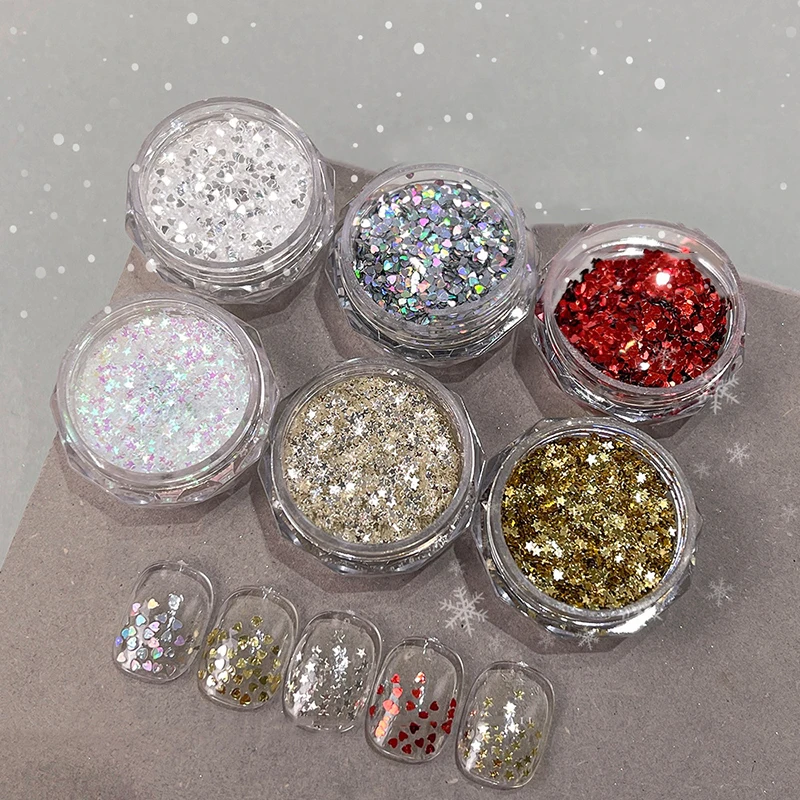 Mini funkelndes Herz Stern Nagel Glitzer funkelndes Pentagramm Nageldekoration Nagelstudio Design Zubehör DIY Nail Art Design