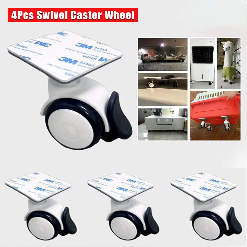 4Pcs Swivel Caster Wheel  Self Adhesive Caster Wheels 360 Degree Rotation Sticky Pulley for Furniture Cart Dolly and Workbenches