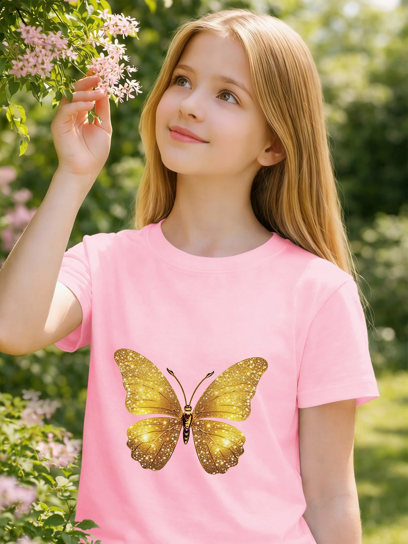 Golden Glitter Butterfly Kids Tee Insect Print Boys Girls Parent Match Cotton Short Sleeve Summer Casual Children Basic Tshirt