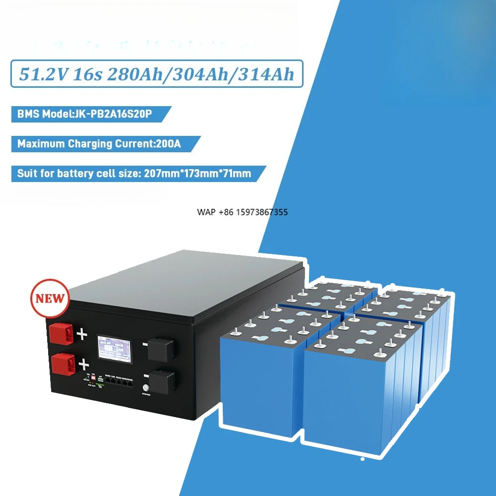 

Tewaycell Union stock 51.2V 280Ah/314Ah LiFePO4 battery kit JK-PB2A16S20P BMS + 4.3 inch LCD 5kWh output + all accessory