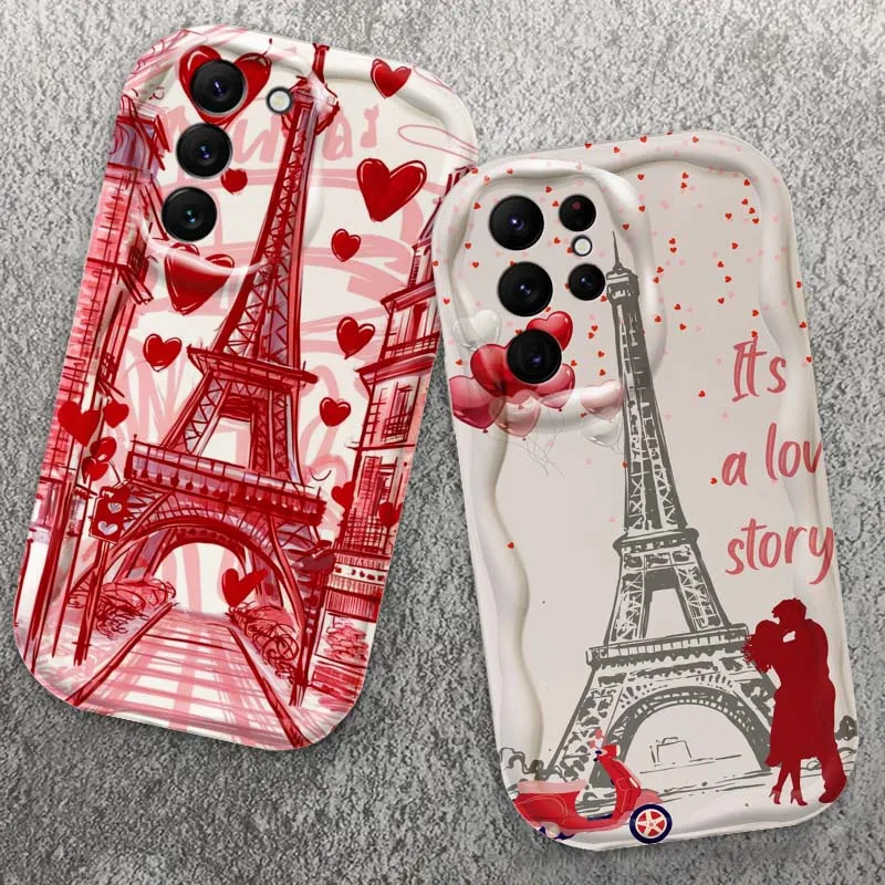 Romantic Retro Eiffel Tower Phone Case For Samsung Galaxy S26 S25 S24 S23 S22 S21 S20 FE Lite Plus Ultra Wave Oil