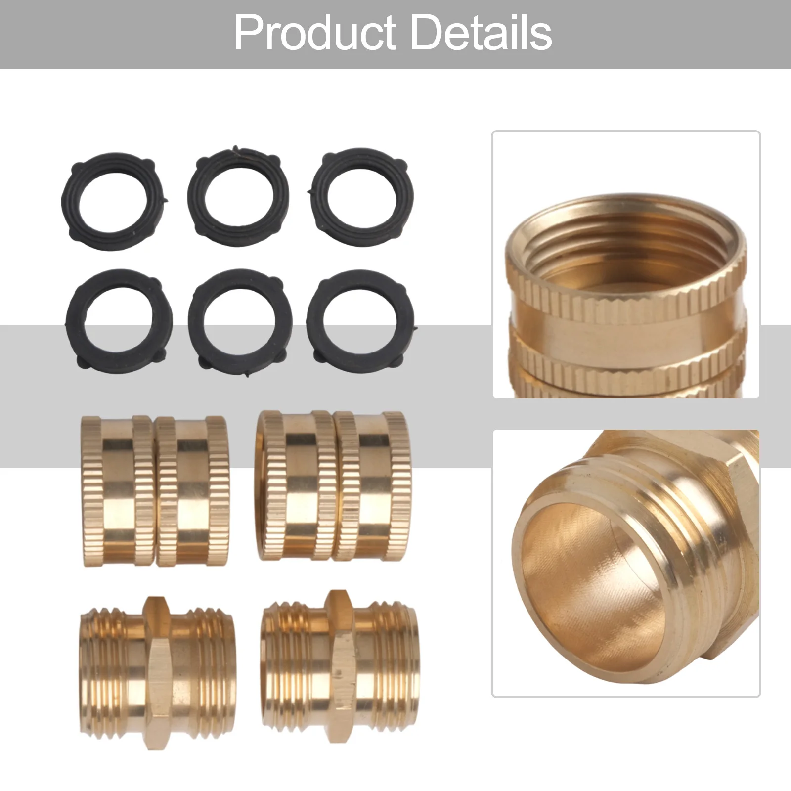 

High Durability Brass Garden Hose Adapters 3/4 Inch Male and Female Couplers 4 Pack with Extra Washers for Compatibility
