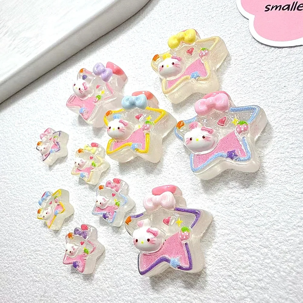 100pcs Kawaii Resin Cartoon Miniature Sanrio Hello Kitty Flatback DIY Keychain Scrapbook Phone Case Keychain Earring Decor - view 4