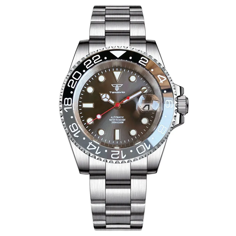 Tandorio nh35 automatische uhr für männer taucher mechanische herren uhren grauer saphir 20bar wasserdicht 316l glide lock armband 40mm 7