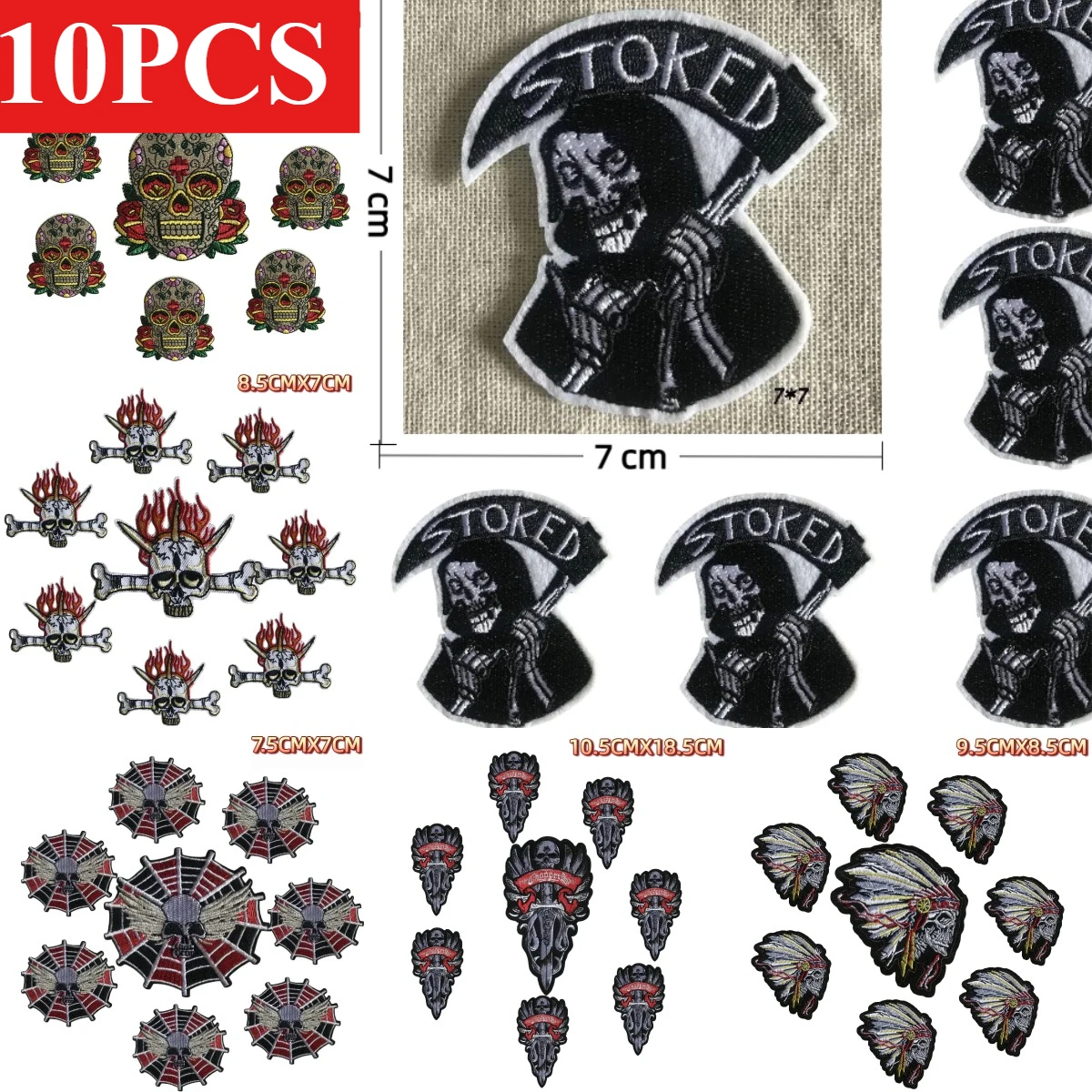 

10PCS Wholesale Lots/set of Punk Style Ghost Head Patch Embroidery Cloth Sticker Ironing Clothing DIY Personalized Accessories