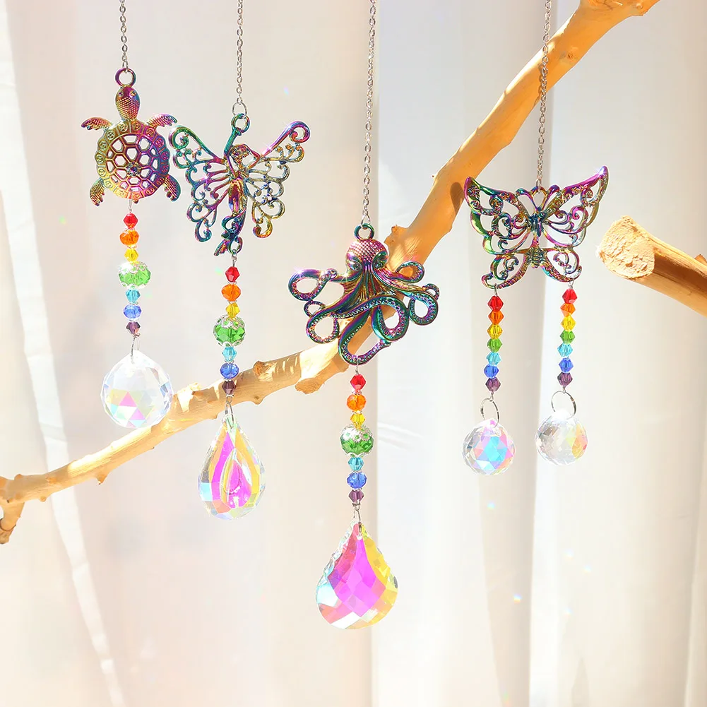 Suncatcher Crystal Sun and Moon Crystals Prism Hummingbird Owl Wind Chimes Rainbow Chaser Curtain Pendant Decoration