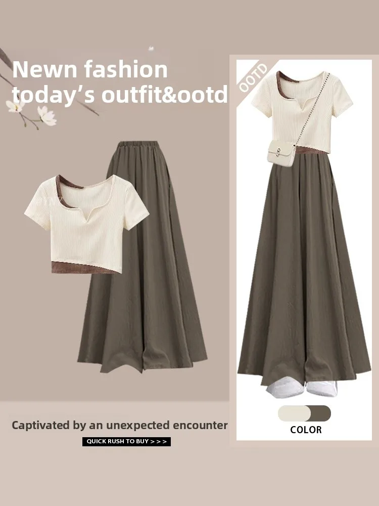 

Women's Casual Wear Set High Waist Skirt Square Collar Top Two Piece Suit Faionable Design Summer Collection