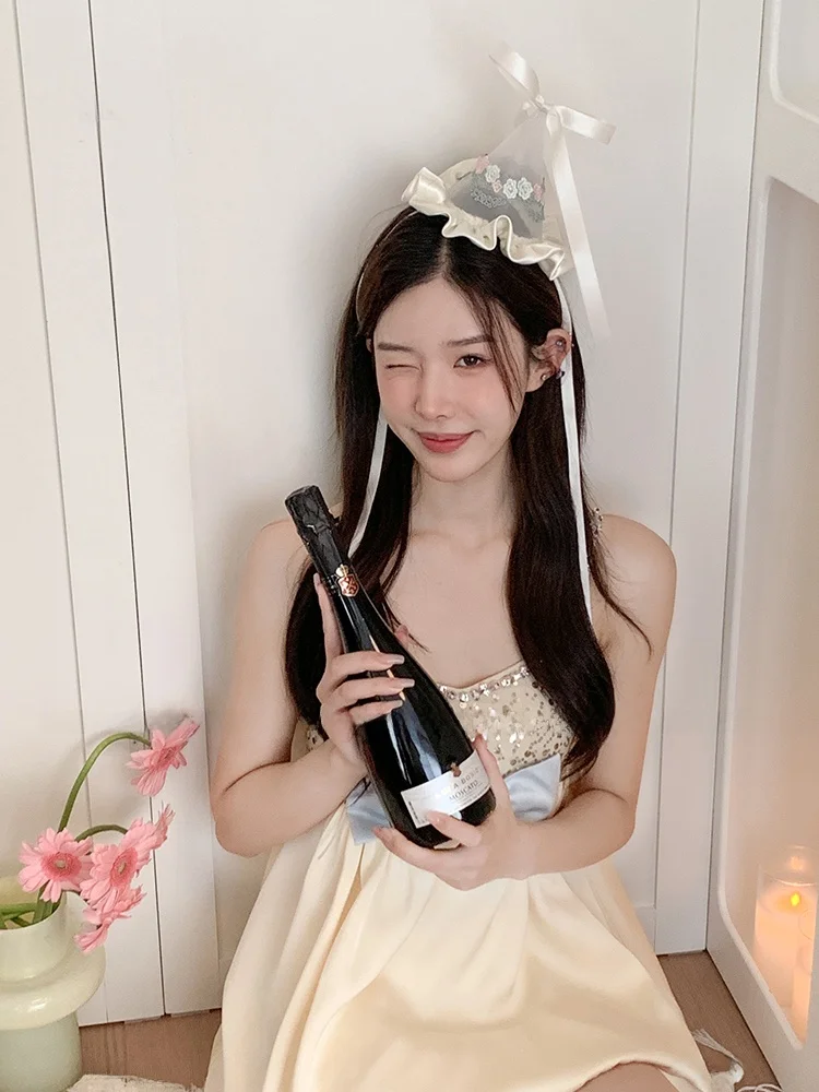 

Magic Girl Sweet Sle Embroidered Birthday Hat Hair Accories Knot Cap Photoaphy Props Girls Hairpins